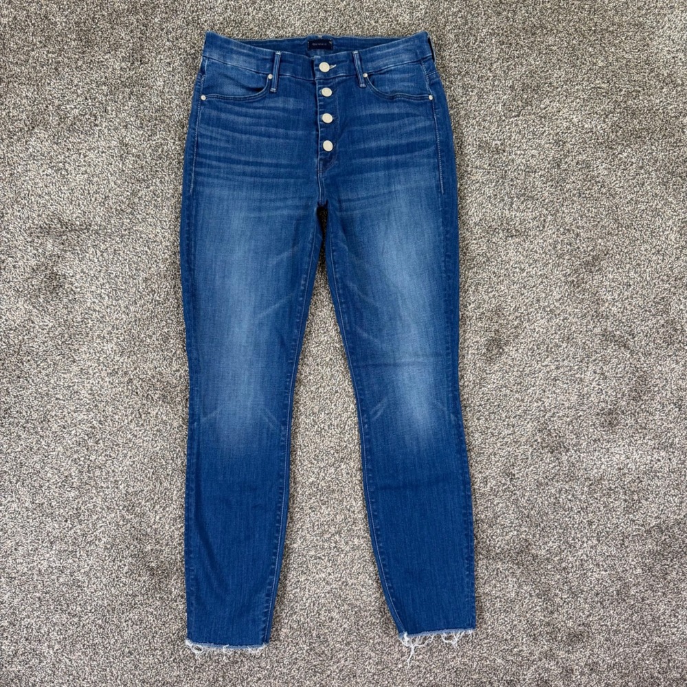 Mother The Pixie Ankle Fray Jeans Womens 29 Second Thyme Around Button Fly